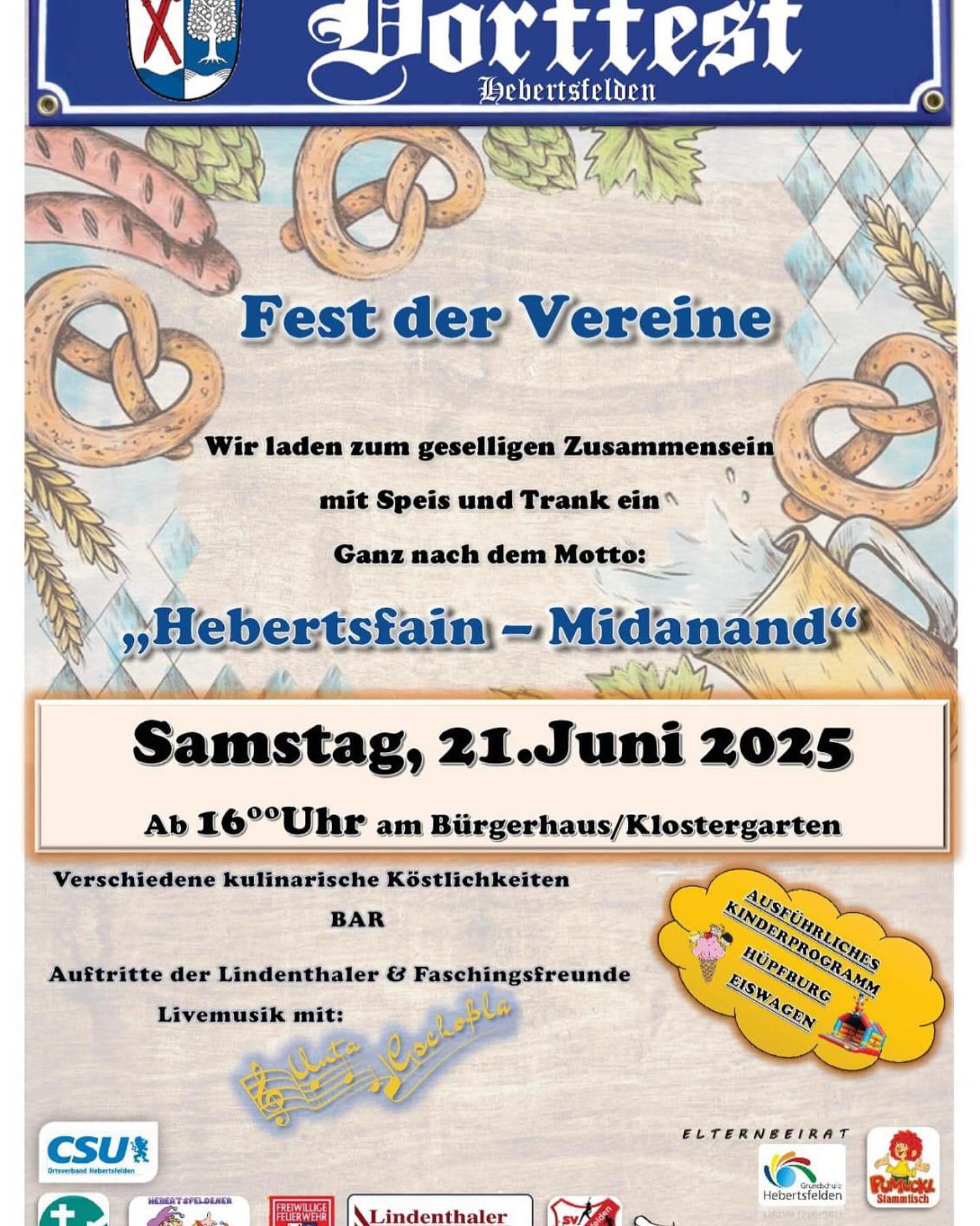 Fest der Vereine am 21.06.2025 ab 16 Uhr am Bürgerhaus/Klostergarten
#csu #hebertsfelden #näherammenschen